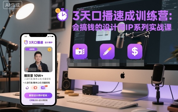 3天口播速成训练营，会搞钱的设计师IP系列实战课-鹊桥梦网创