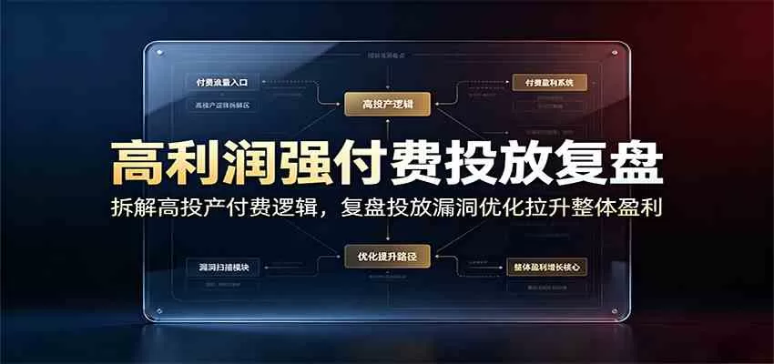 高利润强付费投放复盘:拆解高投产付费逻辑,复盘投放漏洞优化拉升整体盈利-鹊桥梦网创