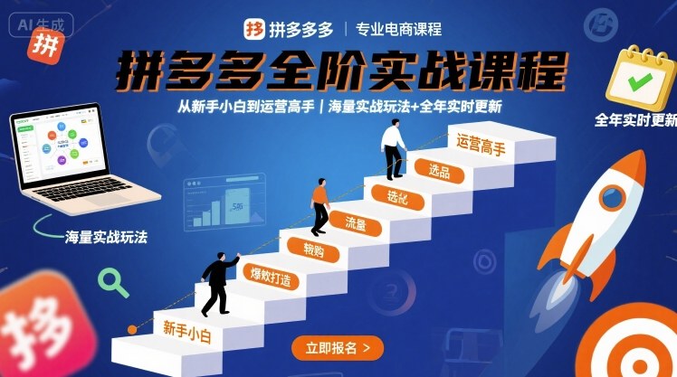 拼多多全阶实战课程,从新手小白到运营高手,海量实战玩法+全年实时更新【2025年10月更新】-鹊桥梦网创