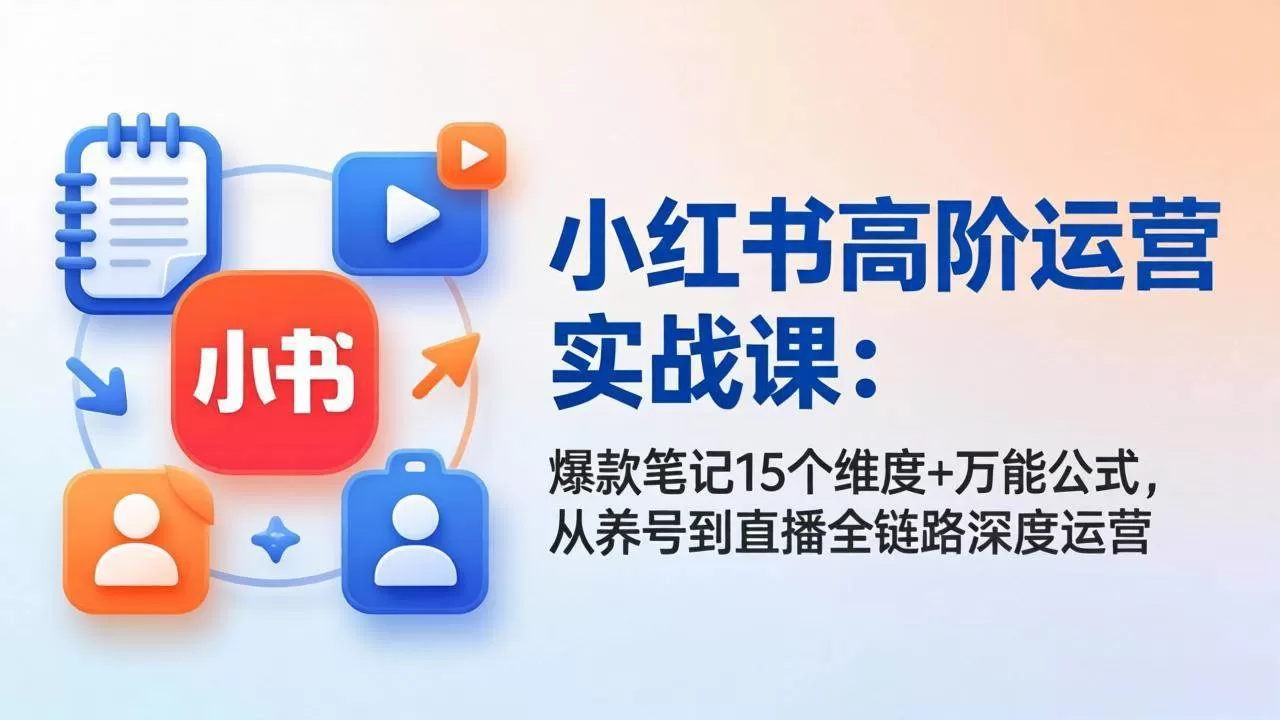 （17844期）小红书高阶运营实战课：爆款笔记15个维度+万能公式，从养号到直播全链路深度运营-鹊桥梦网创
