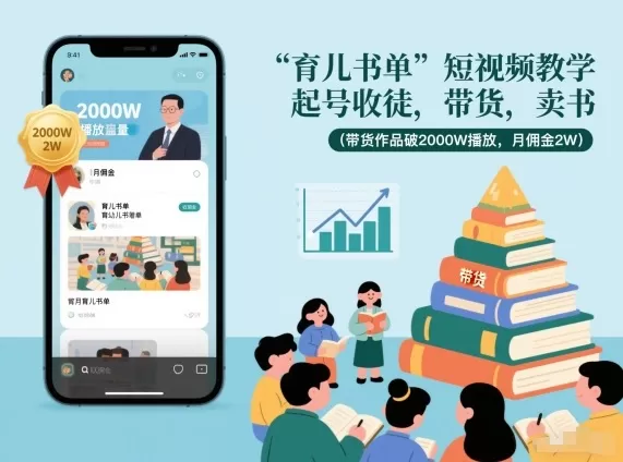 育儿书单短视频教学，起号收徒，带货，卖书(带货作品破2000W播放，月佣金2W)-鹊桥梦网创
