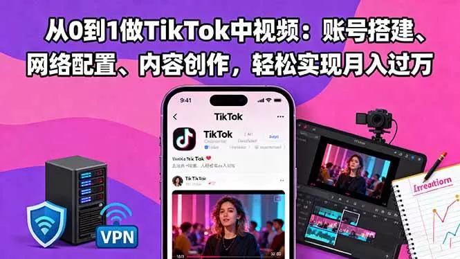 (16461期)从0到1做TikTok中视频:账号搭建、网络配置、内容创作,轻松实现月入过万-鹊桥梦网创