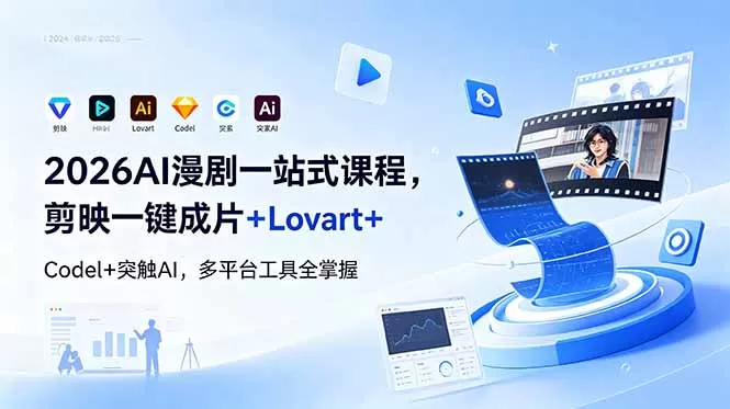 2026AI 漫剧一站式课程,剪映一键成片+Lovart+Codel+突触AI,多平台工具全掌握-鹊桥梦网创