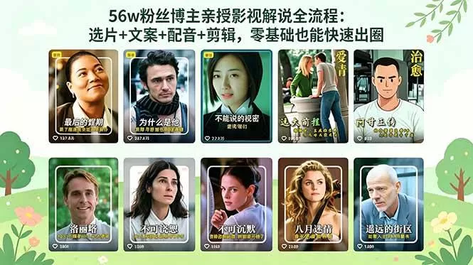 （18579期）56万粉丝博主亲授影视解说全流程：选片+文案+配音+剪辑，零基础也能快速出圈-鹊桥梦网创