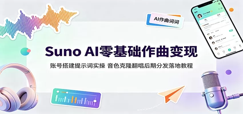 Suno AI零基础作曲变现：账号搭建提示词实操，音色克隆翻唱后期分发落地教程-鹊桥梦网创