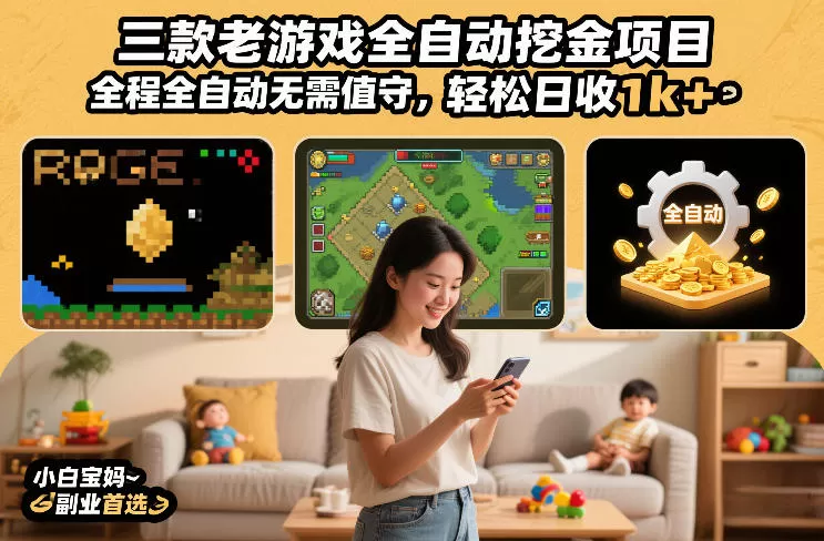 三款老游戏全自动挖金项目，全程全自动无需值守，轻松日收1k+，小白宝妈副业首选【揭秘】-鹊桥梦网创
