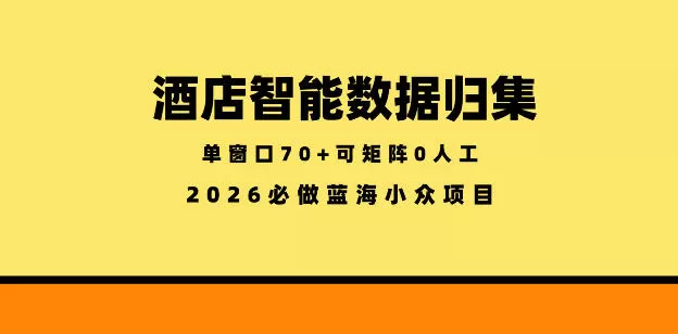 酒店智能数据归集,小众蓝海已经稳定半年之久,单窗口70+零成本矩阵开干【揭秘】 酒店智能数据归集,小众蓝海已经稳定半年之久,单窗口70+零成本矩阵开干【揭秘】