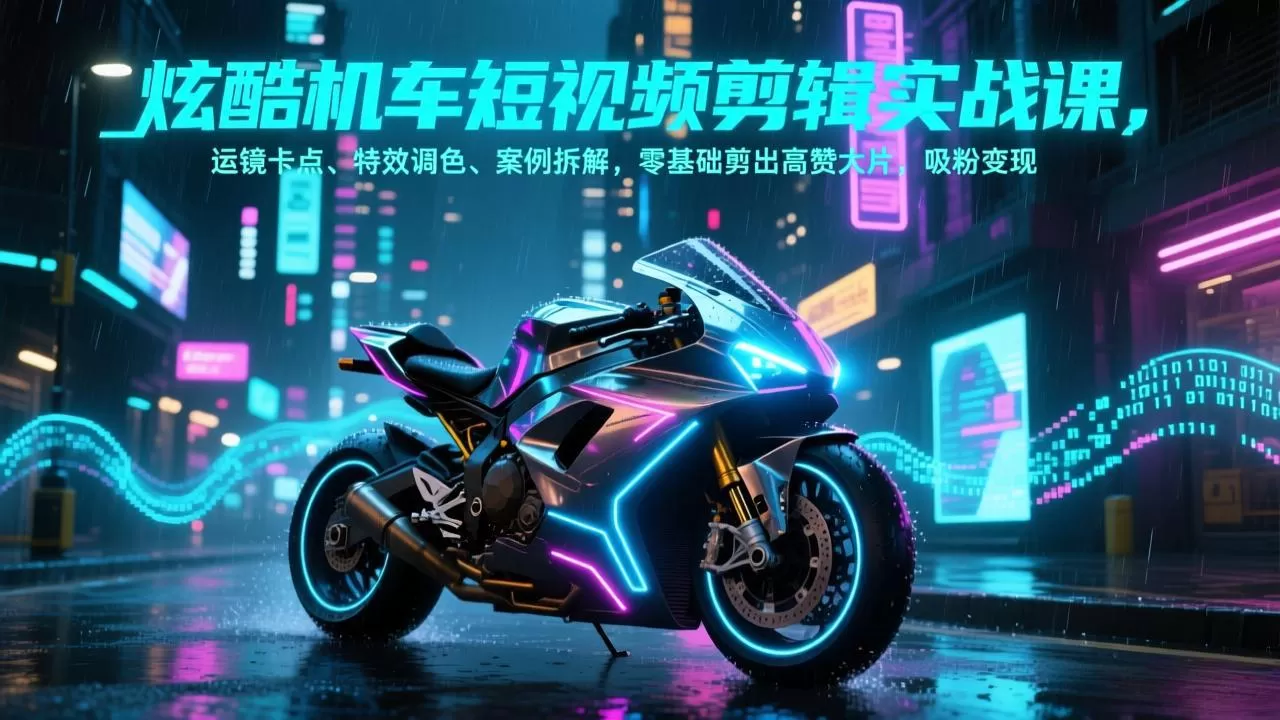 炫酷机车短视频剪辑实战课，运镜卡点、特效调色、案例拆解，零基础剪出高赞大片，吸粉变现-鹊桥梦网创