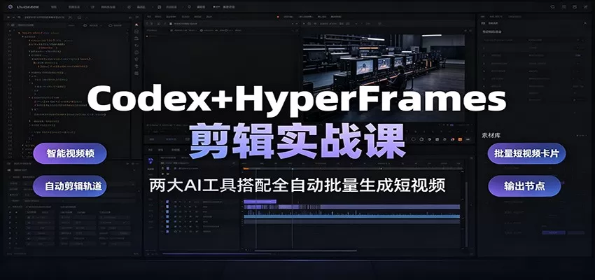 Codex+HyperFrames剪辑实战课:两大AI工具搭配全自动批量生成短视频-鹊桥梦网创