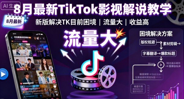 8月最新TikTok影视解说教学，新版解决TK目前困境，流量大，收益高-鹊桥梦网创