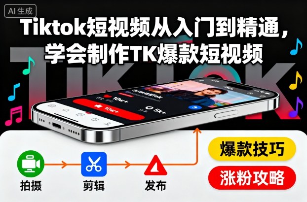 Tiktok短视频从入门到精通,学会制作TK爆款短视频-鹊桥梦网创