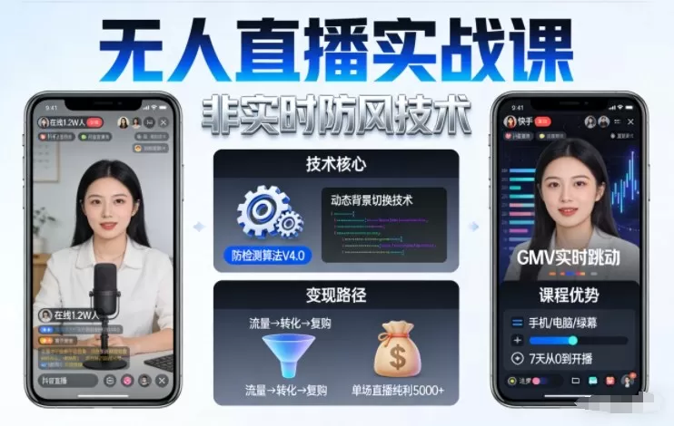 宝子哥无人直播实战课,非实时防风技术,聚焦抖音快手等平台直播带货,轻松开启直播变现之路(更新2026年6月7日)-鹊桥梦网创