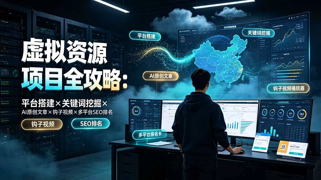 虚拟资源项目全攻略:平台搭建×关键词挖掘×AI原创文章×钩子视频×多平台SEO排名-鹊桥梦网创