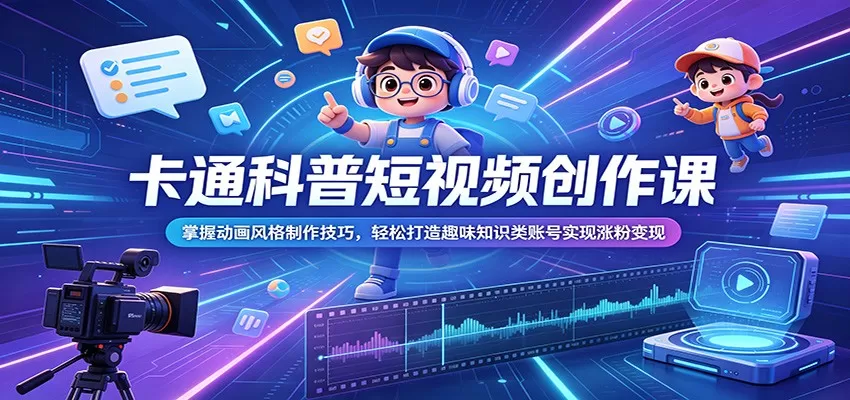 卡通科普短视频创作课:掌握动画风格制作技巧,轻松打造趣味知识类账号实现涨粉变现-鹊桥梦网创