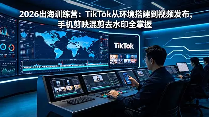 2026出海训练营：TikTok从环境搭建到视频发布，手机剪映混剪去水印全掌握-鹊桥梦网创