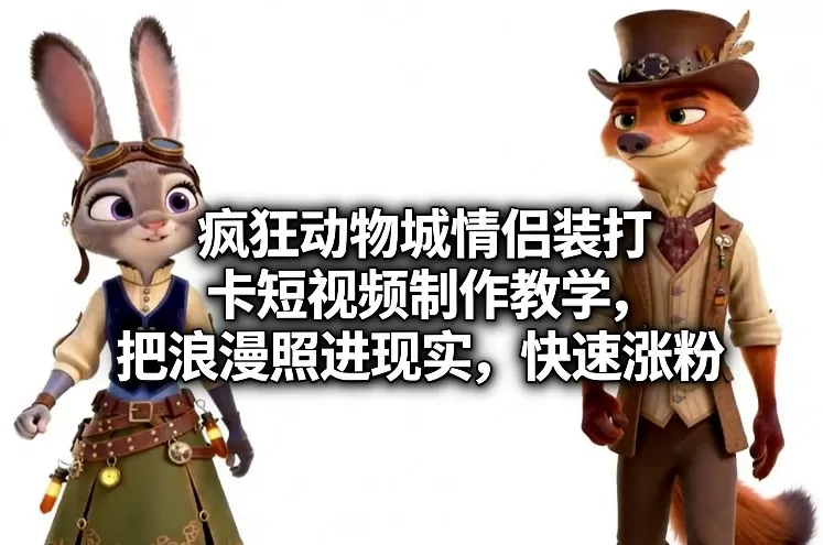疯狂动物城情侣装打卡短视频制作教学，把浪漫照进现实，快速涨粉-鹊桥梦网创