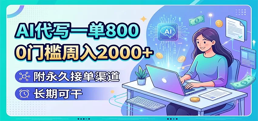 AI代写一单800，0门槛周入2000+，附永久接单渠道，长期可干-鹊桥梦网创