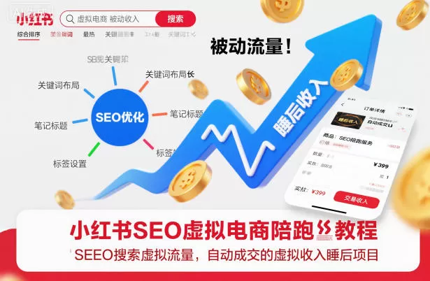 小红书SEO虚拟电商陪跑教程，实现seo搜索被动流量，自动成交的被动收入睡后项目-鹊桥梦网创