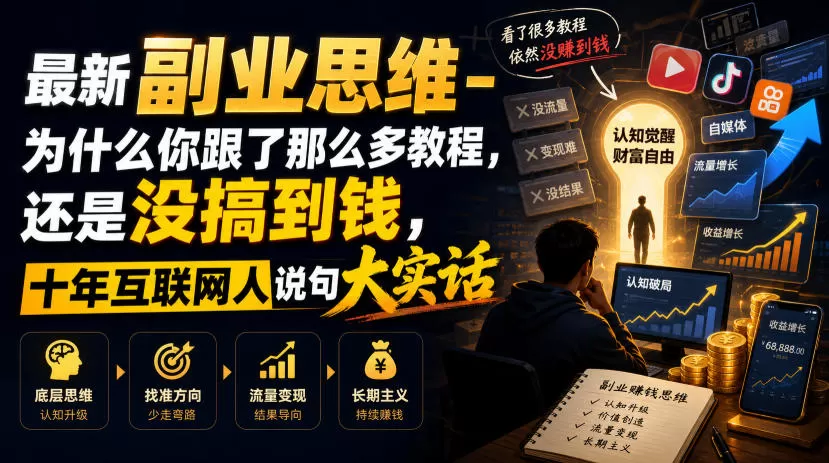 最新副业思维-为什么你跟了那么多教程,还是没搞到钱,十年互联网人说句大实话【揭秘】-鹊桥梦网创