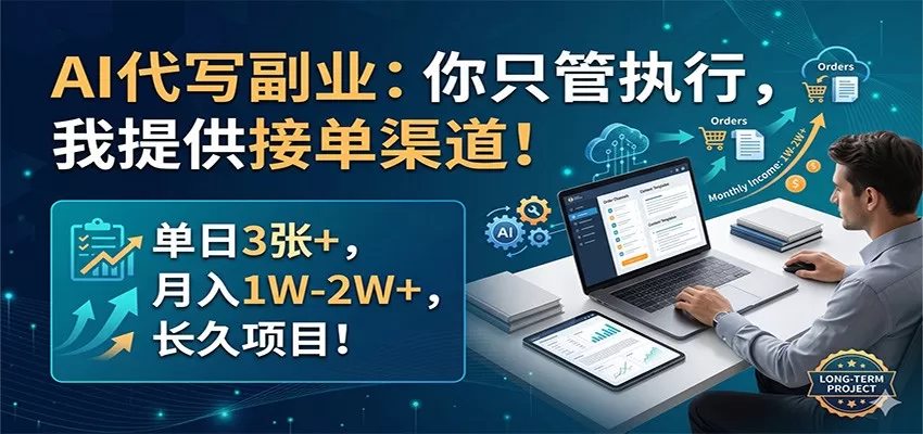 AI代写副业：你只管执行，我提供接单渠道！单日3张+，月入1W-2W+，长久项目-鹊桥梦网创