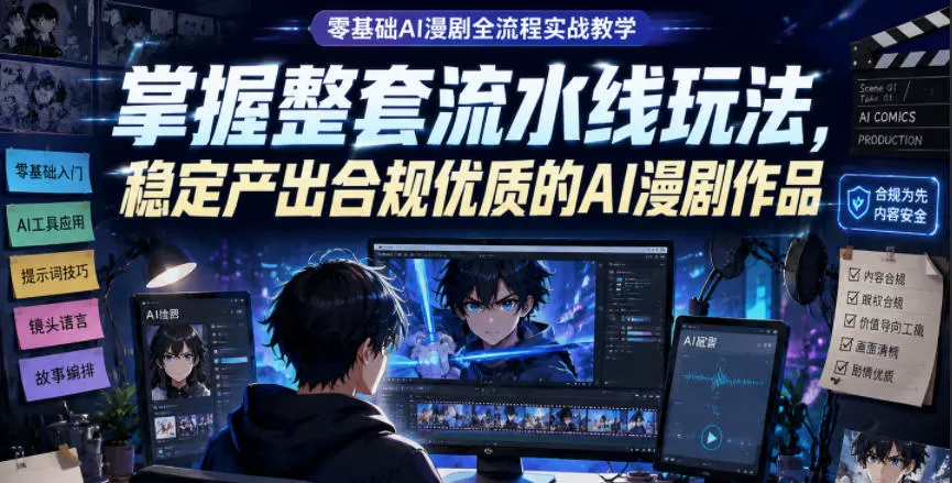 零基础AI漫剧全流程实战教学,掌握整套流水线玩法,稳定产出合规优质的AI漫剧作品-鹊桥梦网创