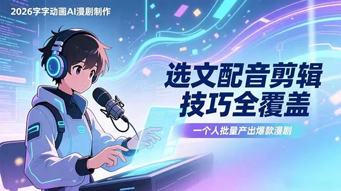 2026字字动画AI漫剧制作-1期，选文配音剪辑技巧全覆盖，一个人就能批量产出爆款漫剧-鹊桥梦网创