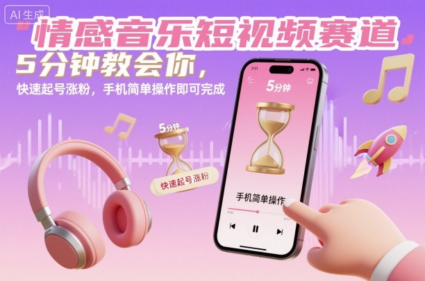 情感音乐短视频赛道,5分钟教会你,快速起号涨粉,手机简单操作即可完成-鹊桥梦网创