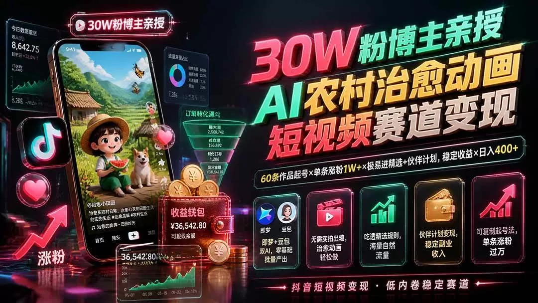 (19648期)30W粉博主亲授AI农村治愈动画短视频赛道变现:60条作品起号×单条涨粉1W+×极易进精选+伙伴计划,稳定收益×日入400+ (19648期)30W粉博主亲授AI农村治愈动画短视频赛道变现:60条作品起号×单条涨粉1W+×极易进精选+伙伴计划,稳定收益×日入400+