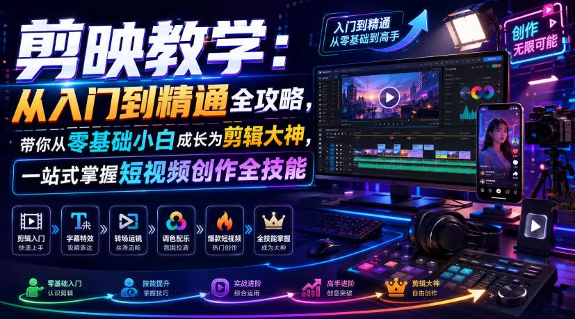 剪映教学：从入门到精通全攻略，带你从零基础小白成长为剪辑大神，一站式掌握短视频创作全技能-鹊桥梦网创