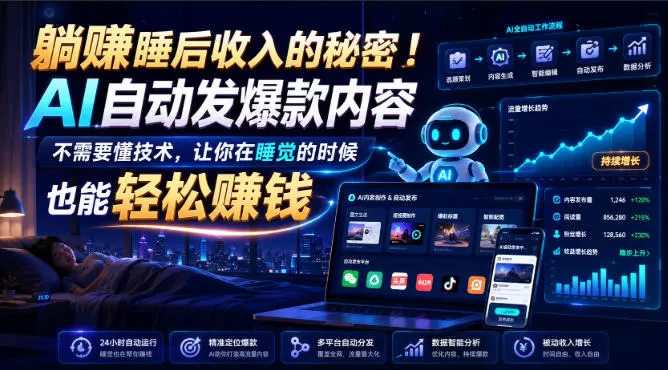躺賺睡后收入的秘密！AI自动发爆款内容，不需要懂技术，让你在睡觉的时候也能轻松賺钱【原创双语字幕】-鹊桥梦网创