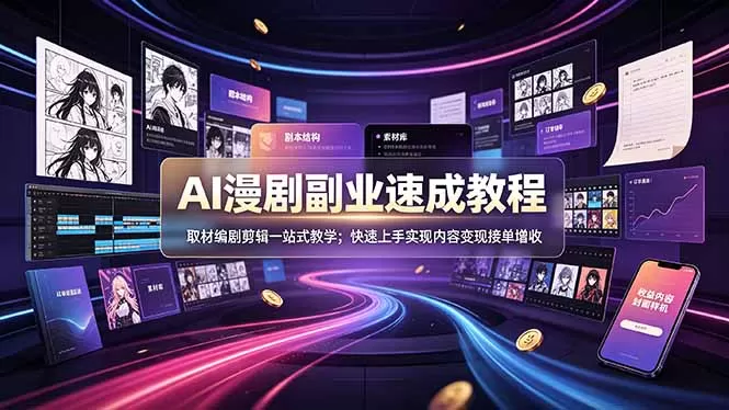 AI漫剧副业速成教程，取材编剧剪辑一站式教学；快速上手实现内容变现接单增收-鹊桥梦网创