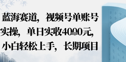 蓝海赛道，视频号单账号实操，单日实收1k，小白轻松上手，长期项目-鹊桥梦网创