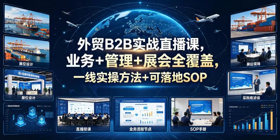 外贸B2B实战直播课,业务+管理+展会全覆盖,一线实操方法+可落地SOP-鹊桥梦网创