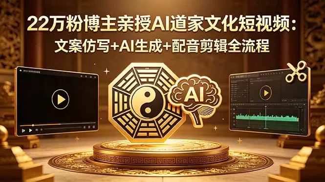 （18580期）22万粉博主亲授AI道家文化短视频：文案仿写+AI生成+配音剪辑全流程-鹊桥梦网创