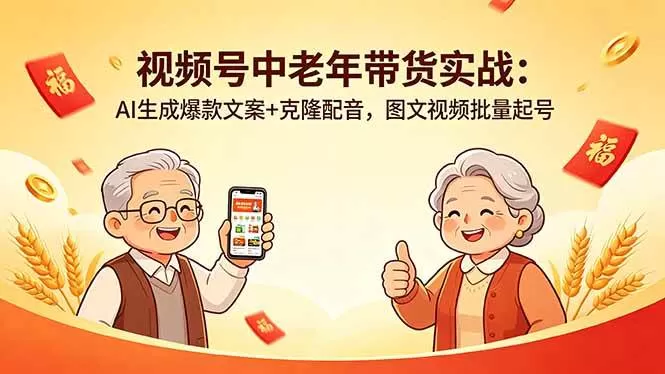 (18396期)视频号中老年带货实战:AI生成爆款文案+克隆配音,图文视频批量起号 (18396期)视频号中老年带货实战:AI生成爆款文案+克隆配音,图文视频批量起号
