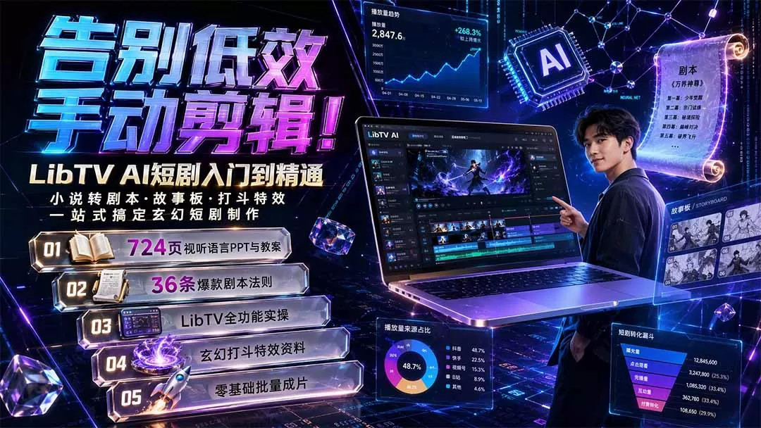 告别低效手动剪辑!LibTV AI短剧入门到精通,小说转剧本方法,故事板打斗特效一站式搞定玄幻短剧制作-鹊桥梦网创