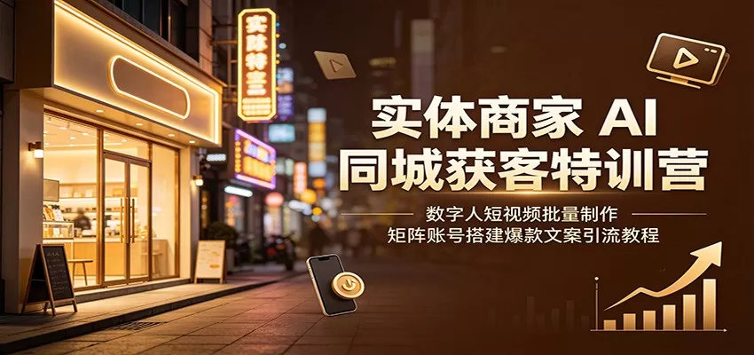 实体商家AI同城获客特训营:数字人短视频批量制作,矩阵账号搭建爆款文案引流教程-鹊桥梦网创