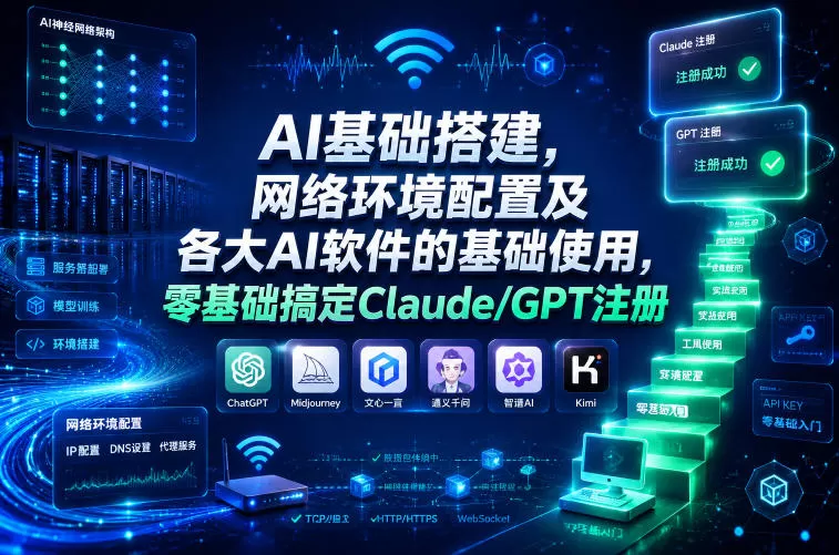 AI基础搭建，网络环境配置及各大AI软件的基础使用，零基础搞定Claude/GPT注册-鹊桥梦网创