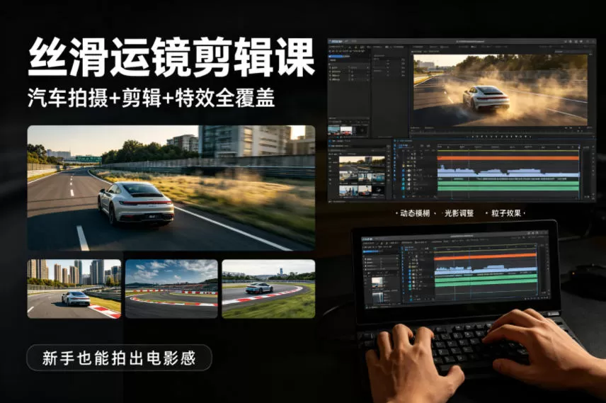 大叔丝滑运镜剪辑课,汽车拍摄+剪辑+特效全覆盖,新手也能拍出电影感-鹊桥梦网创
