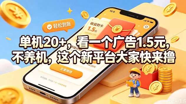 单机20+，看一个广告1.5米，不养机，这个新平台大家快来撸【揭秘】-鹊桥梦网创