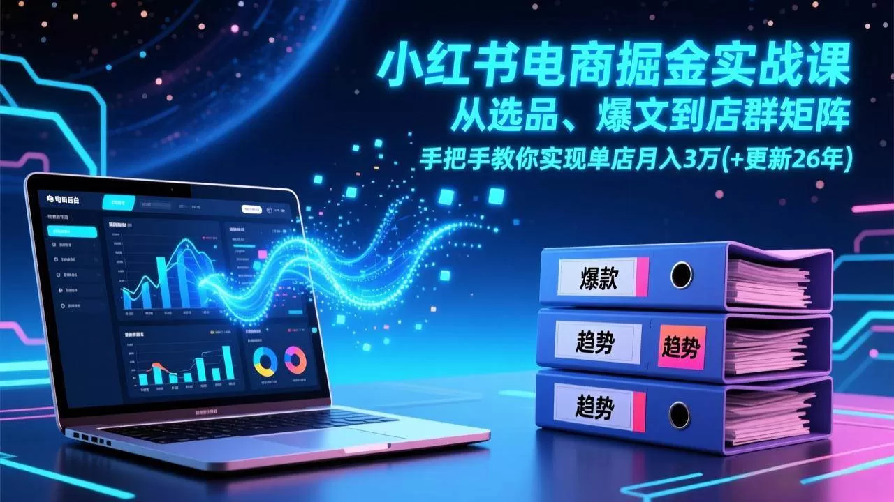 （17290期）小红书电商掘金实战课，从选品、爆文到店群矩阵，手把手教你实现单店月入3万+(更新26年)-鹊桥梦网创