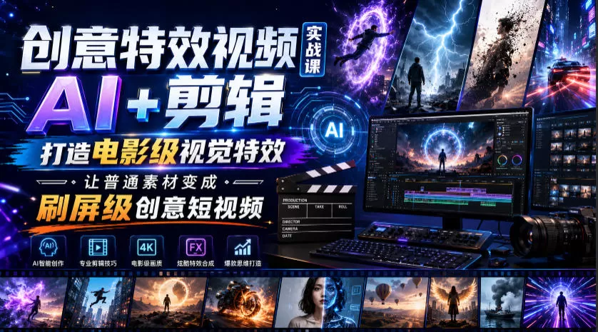 创意特效视频实战课，AI+剪辑打造电影级视觉特效，让普通素材变成刷屏级创意短视频-鹊桥梦网创