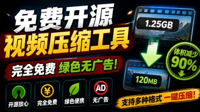 Github开源视频压缩瘦身工具，轻松压缩90%，并保持画质清晰，完全免费绿色无广告！VideoSlim-鹊桥梦网创