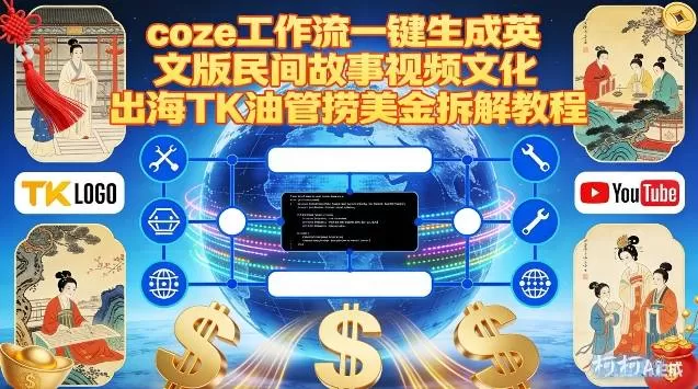 Coze扣子工作流一键生成英文版民间故事视频，文化出海TK油管捞美金拆解教程-鹊桥梦网创