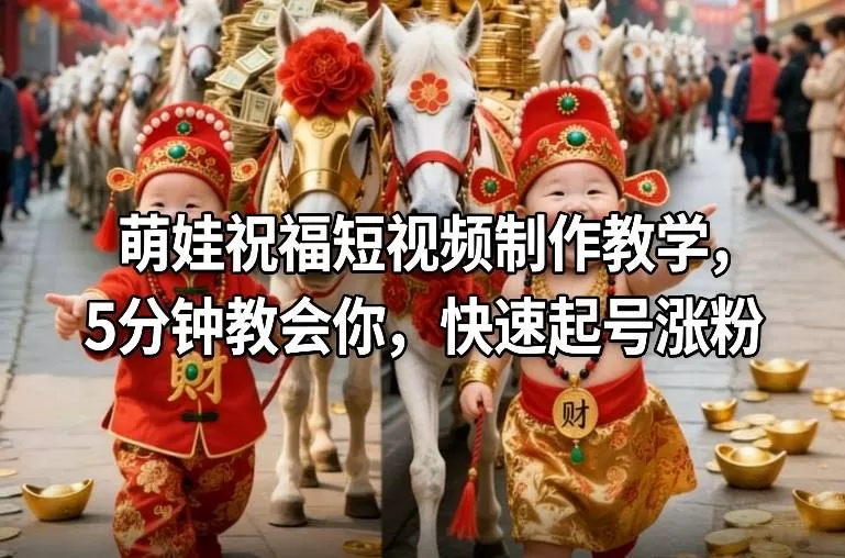 萌娃祝福短视频制作教学，5分钟教会你，快速起号涨粉-鹊桥梦网创