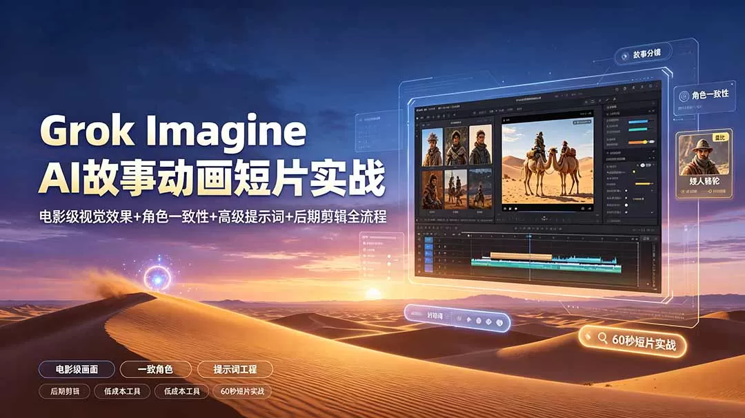 Grok Imagine AI故事动画短片实战:电影级视觉效果+角色一致性+高级提示词+后期剪辑全流程-鹊桥梦网创