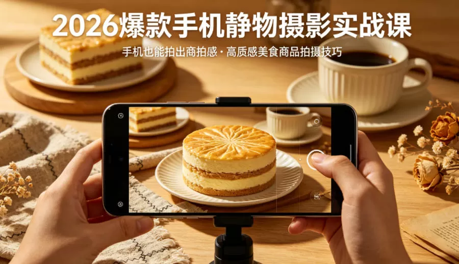 2026爆款手机静物摄影实战课,手机也能拍出商拍感,学会拍出高质感美食商品-鹊桥梦网创