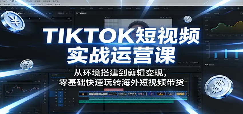 TIKTOK短视频实战运营课:从环境搭建到剪辑变现,零基础快速玩转海外短视频带货-鹊桥梦网创