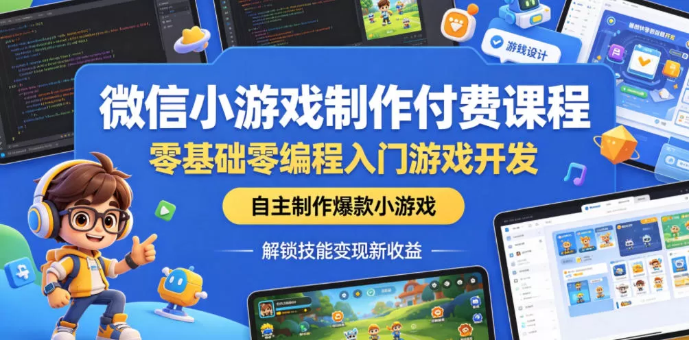 微信小游戏制作付费课程,零基础零编程入门游戏开发,自主制作爆款小游戏,解锁技能变现新收益-鹊桥梦网创