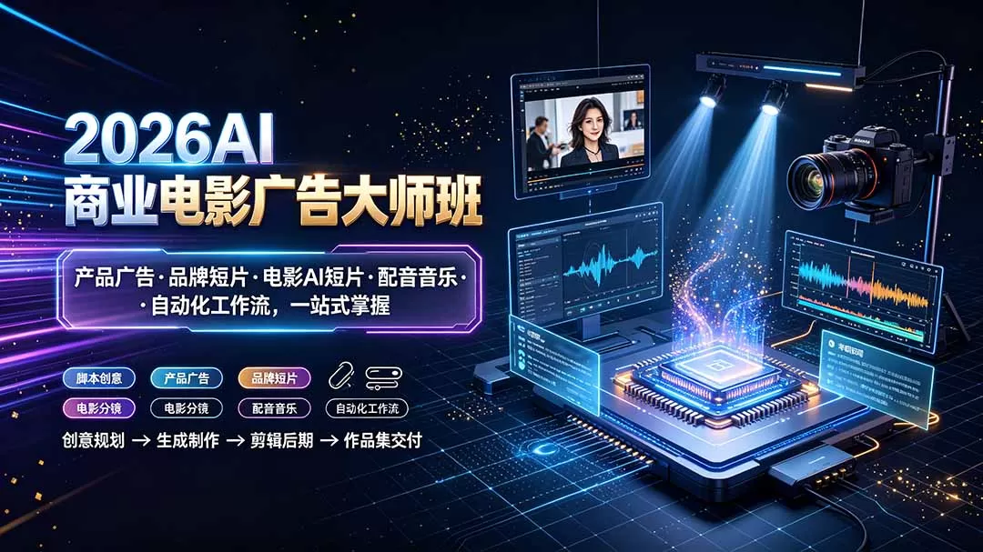 2026AI商业电影广告大师班:产品广告·品牌短片·电影AI短片·配音音乐·自动化工作流,一站式掌握-鹊桥梦网创